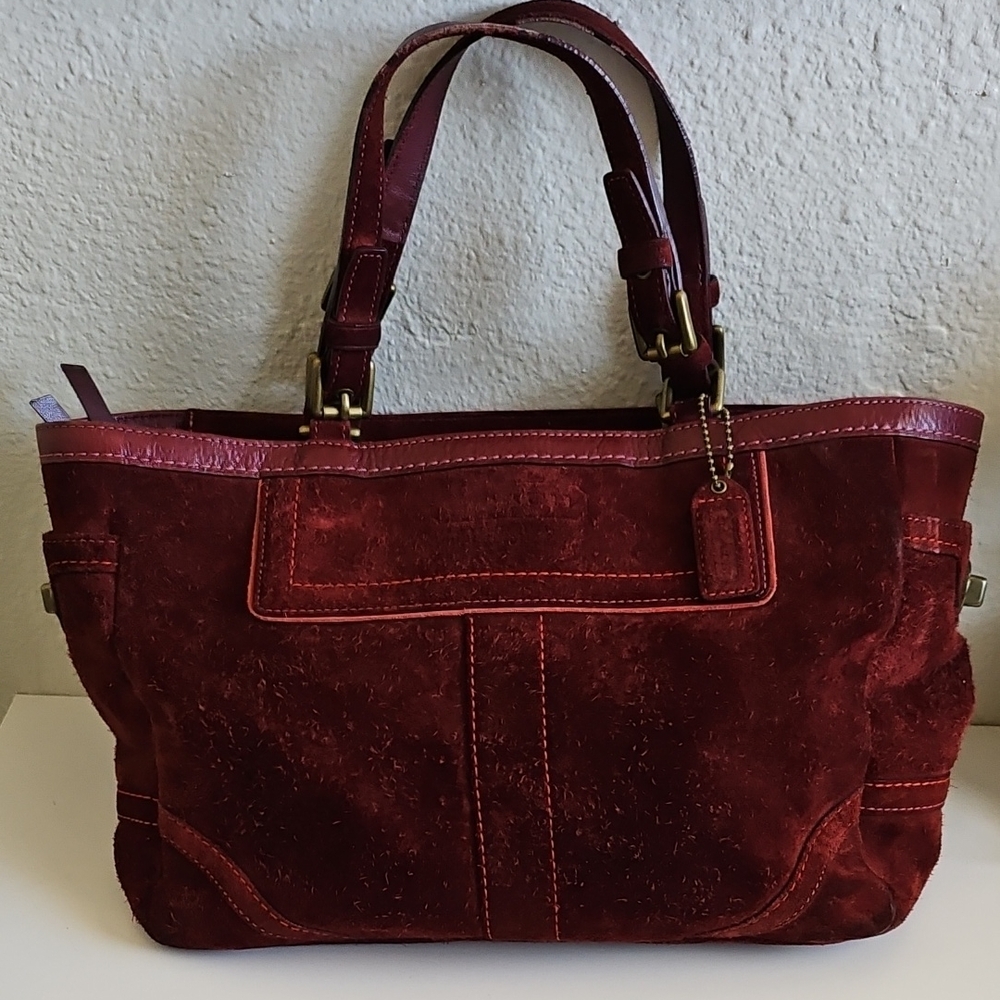 Coach Burgundy Suede Tote Bag